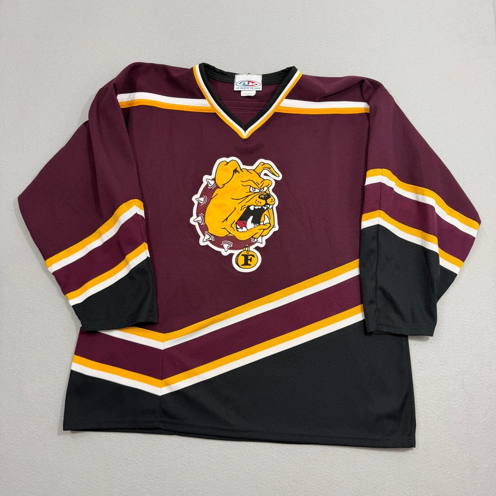 Vintage Ferris State Bulldogs Hockey Jersey Men's XXL Maroon Yellow NCAA Sports